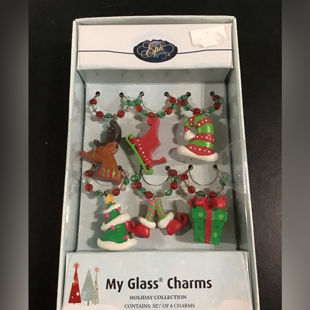 EPIC MY GLASS CHARMS c2008 CHRISTMAS HOLIDAY FOR WINE GLASSES STEMS NIB